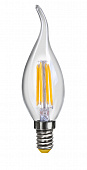 Лампа светодиодная MW E14 C35 2700K FILAMENT 4W 220V прозрачная свеча на ветру